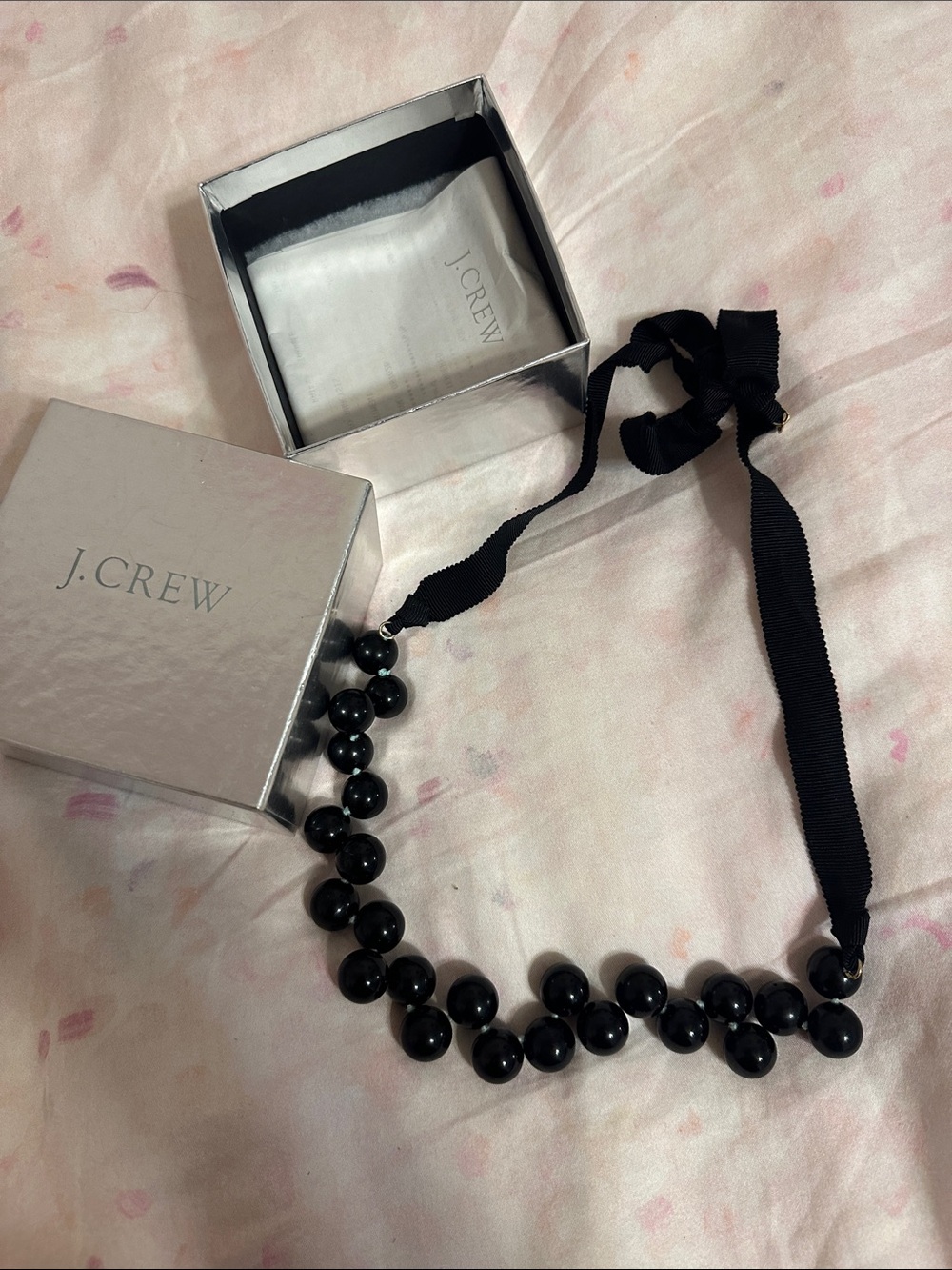 J. Crew Black Beaded Ribbon Necklace